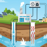 Geothermal power plant generating renewable energy from underground heat.