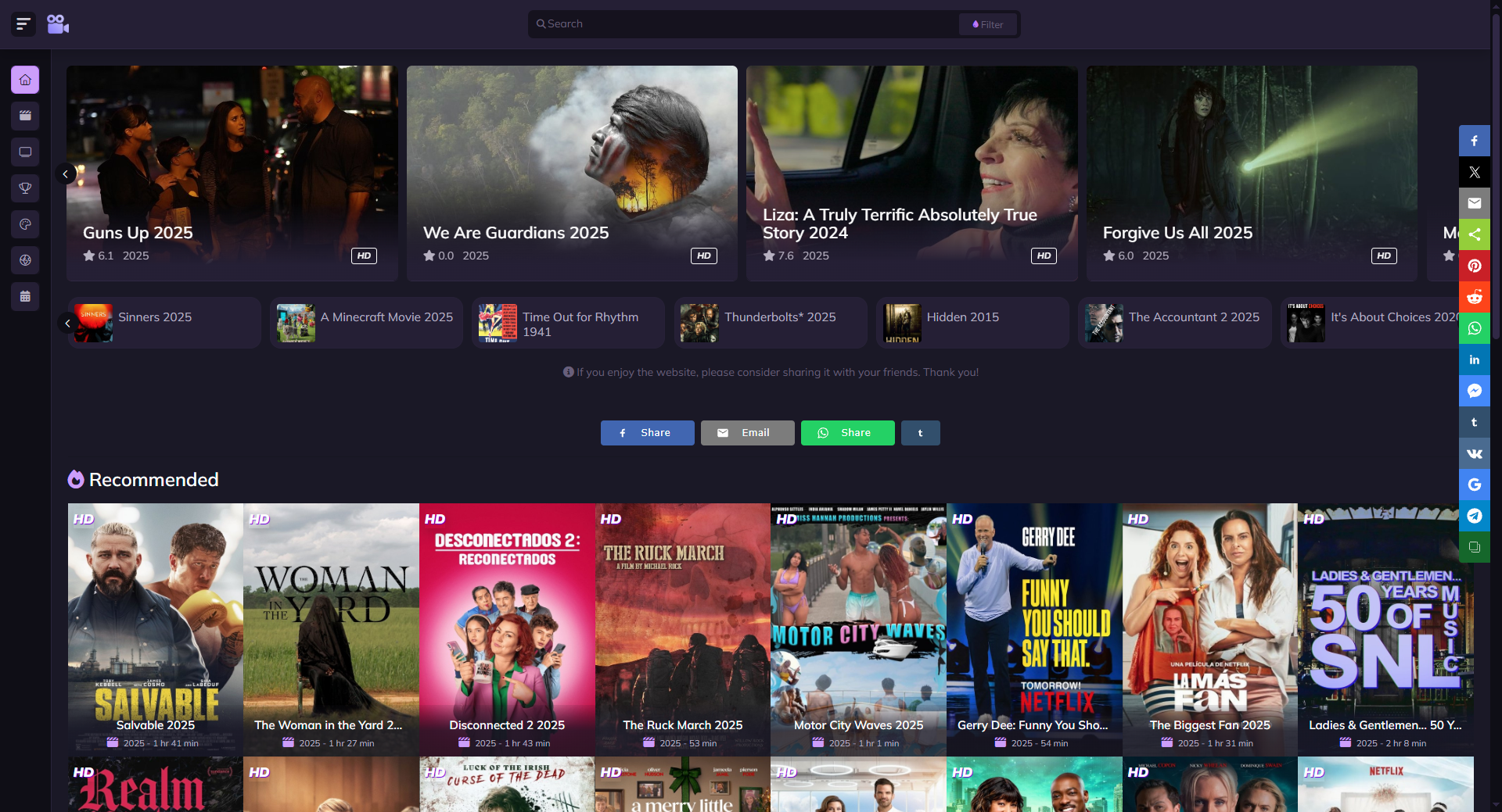 Homepage of the FMovies streaming website, displaying a dark interface with a selection of movie and show titles and thumbnails.