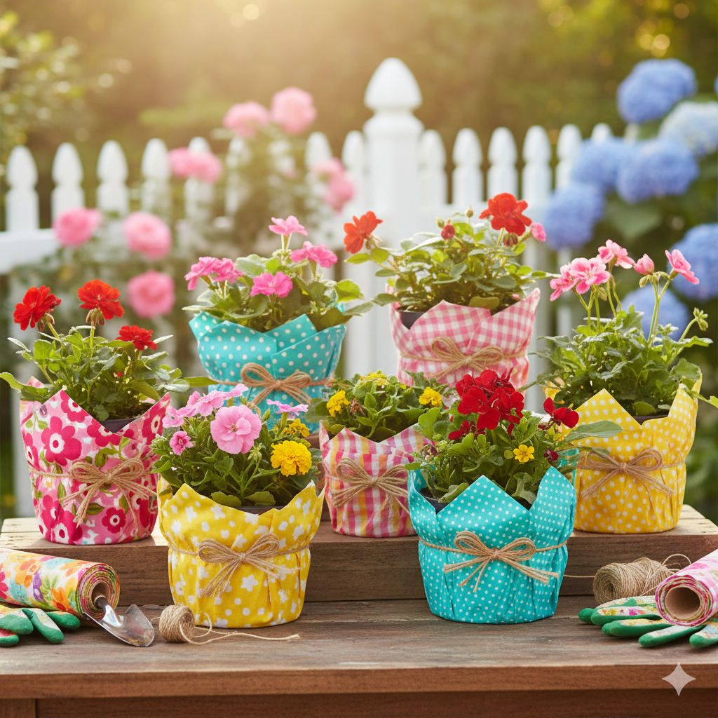 Fabric-Wrapped Nursery Pots