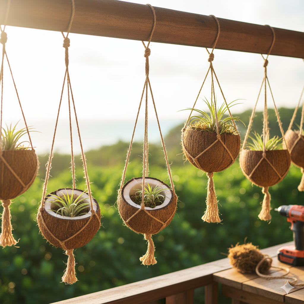 Hanging Coconut Shell Planters