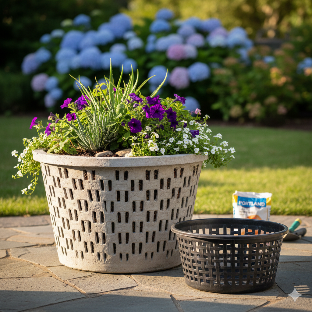 Laundry Basket Cement Planter