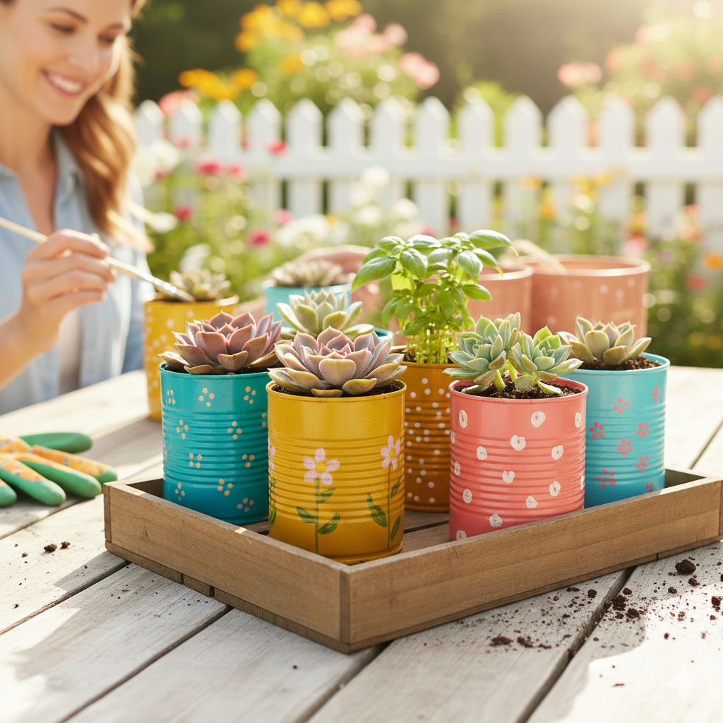 Painted Tin Can Planters