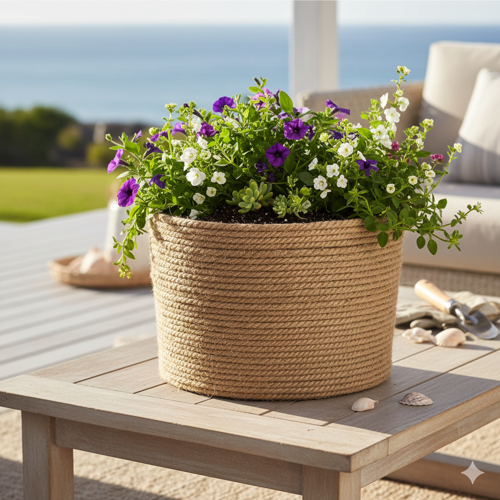 Rope-Wrapped Basket Planter