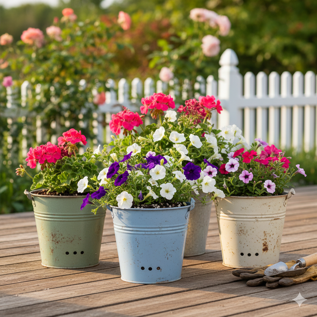 Vintage Bucket Flower Pot